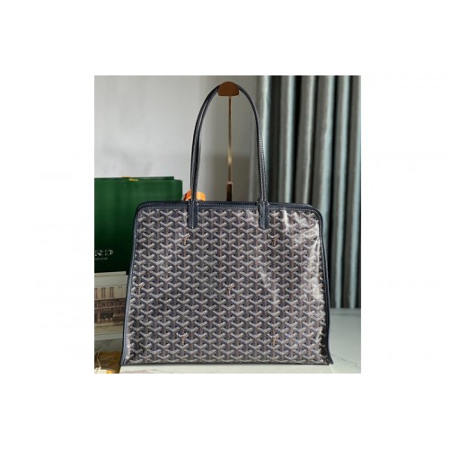 Goyard Hardy PM bag in Navy Blue Goyardine Canvas and Decize Taurillon Leather