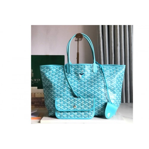 Goyard Saint Louis PM bag in Blue Goyardine Canvas and Chevroches Calfskin