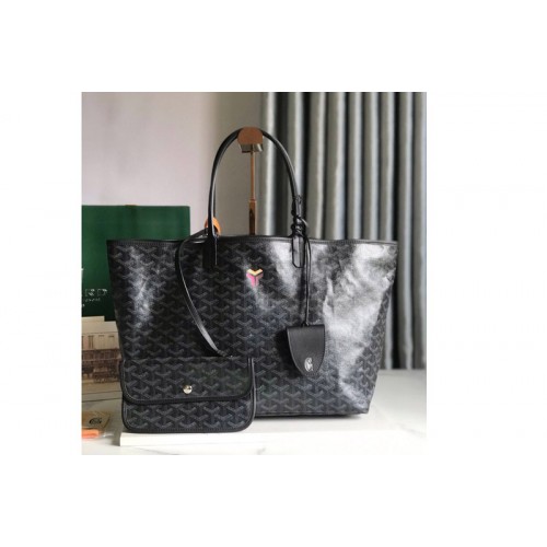 Goyard Saint Louis PM bag in Black Goyardine Canvas and Chevroches Calfskin