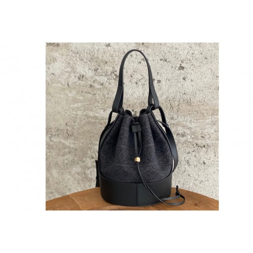 Loewe Balloon bag in Black Black Anagram jacquard and calfskin