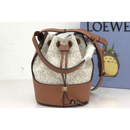 Loewe Small Balloon bag in Ecru Tan Anagram jacquard and calfskin Loewe Small Balloon bag in Ecru Tan Anagram jacquard and calfskin