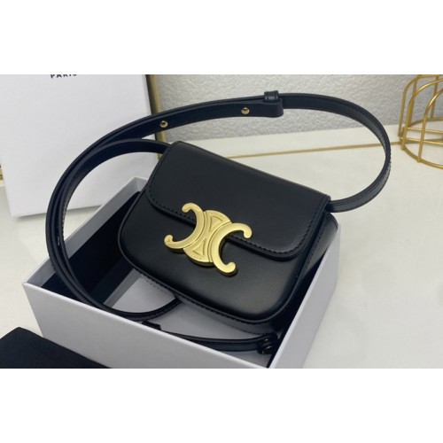 Celine 10I513 MINI TRIOMPHE Bag IN Black SHINY CALFSKIN Celine 10I513 MINI TRIOMPHE Bag IN Black SHINY CALFSKIN