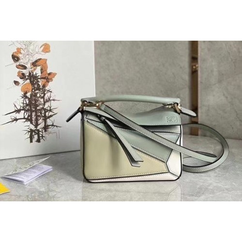 Loewe Mini Puzzle bag in Ash Grey Marble Green soft grained calfskin