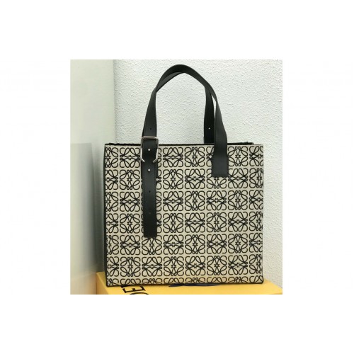Loewe Buckle Tote Bag in Ecru Black Anagram jacquard and calfskin