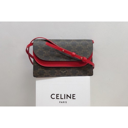 Celine 10D852 Wallet on Strap in Triomphe Canvas and Smooth Lambskin Celine 10D852 Wallet on Strap in Triomphe Canvas and Smooth Lambskin
