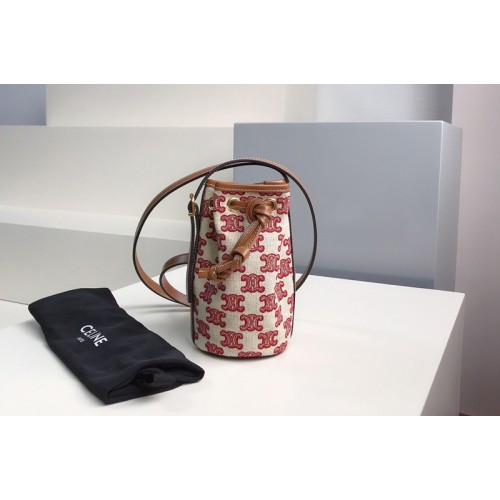 Celine 10H492 Micro Drawstring Bag in textile with triomphe embroidery Vintage Pink Celine 10H492 Micro Drawstring Bag in textile with triomphe embroidery Vintage Pink