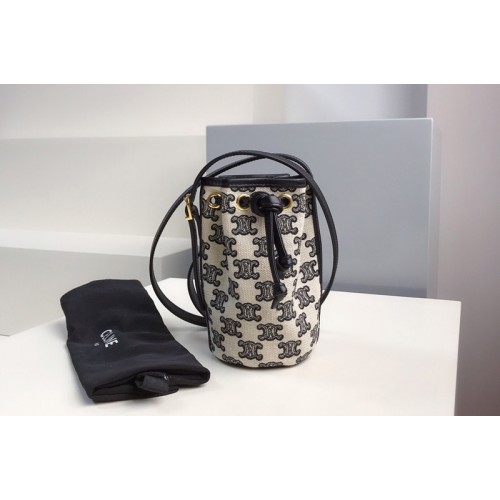 Celine 10H492 Micro Drawstring Bag in textile with triomphe embroidery Vintage Black Celine 10H492 Micro Drawstring Bag in textile with triomphe embroidery Vintage Black