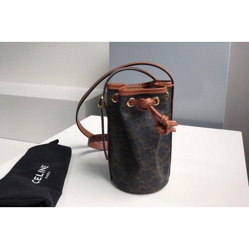 Celine 10H492 Micro Drawstring Bag in textile with triomphe embroidery Brown Celine 10H492 Micro Drawstring Bag in textile with triomphe embroidery Brown