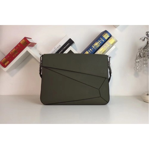 Loewe 324.12.T55 Puzzle Messenger Bag Green Soft Grained Calf Calf