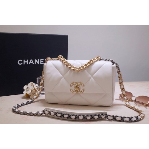 Chanel AS1160 19 Flap Bag In White Goatskin Leather