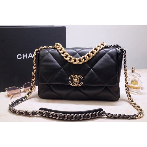 Chanel AS1160 19 Flap Bag In Black Goatskin Leather