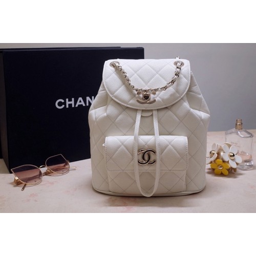 Chanel 1168 Backpack in White Grained Calfskin