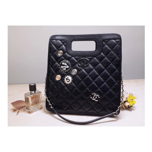Chanel AS1431 Small Shopping Bag in Black Aged Calfskin Chanel AS1431 Small Shopping Bag in Black Aged Calfskin