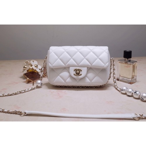 Chanel AS1436 Small Flap Bag in White Lambskin