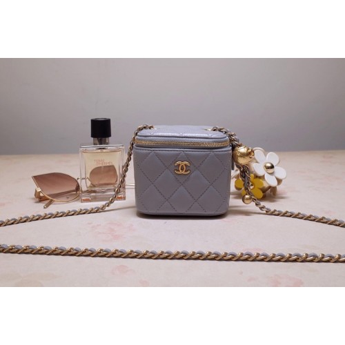 Chanel AP1447 Small Classic Box with Chain in Gray Lambskin