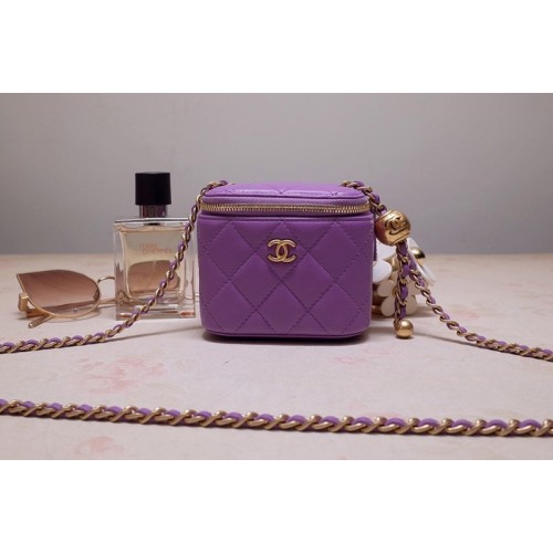 Chanel AP1447 Small Classic Box with Chain in Purple Lambskin
