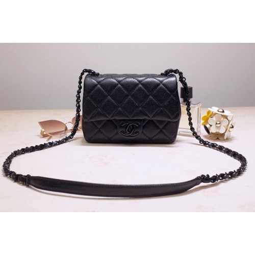 Chanel AS1784 Flap Bag in Black Grained Calfskin Leather
