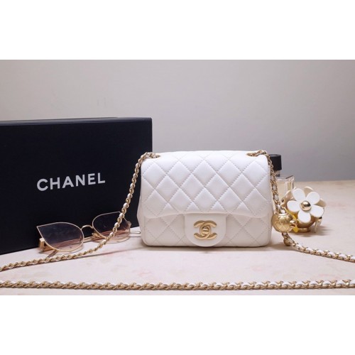 Chanel AS1786 Flap Bag in White Lambskin Leather