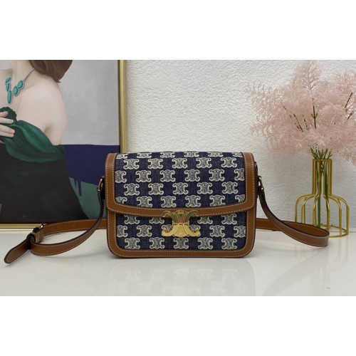 Celine MEDIUM TRIOMPHE BAG IN NAVY BLUE TEXTILE WITH TRIOMPHE EMBROIDERY