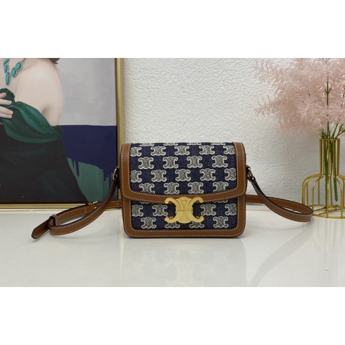 Celine TEEN TRIOMPHE BAG IN NAVY BLUE TEXTILE WITH TRIOMPHE EMBROIDERY