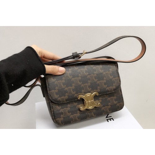 Celine Teen Triomphe Bag in Triomphe Canvas and calfskin