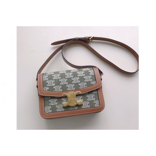 Celine TEEN TRIOMPHE BAG IN Green TEXTILE WITH TRIOMPHE EMBROIDERY