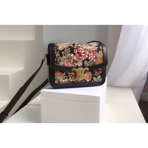 Celine TEEN TRIOMPHE BAG IN FLORAL JACQUARD AND CALFSKIN
