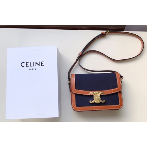 Celine TEEN TRIOMPHE BAG IN TRIOMPHE CANVAS AND CALFSKIN TAN Blue