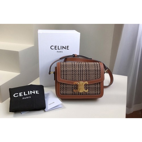 Celine Teen Triomphe Bag in Triomphe Textile and Calfskin Brown Tan