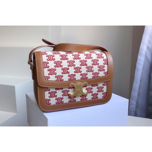 Celine Teen Triomphe Bag in Textile with Triomphe Embroidery and Calfskin Vintage Pink Celine Teen Triomphe Bag in Textile with Triomphe Embroidery and Calfskin Vintage Pink