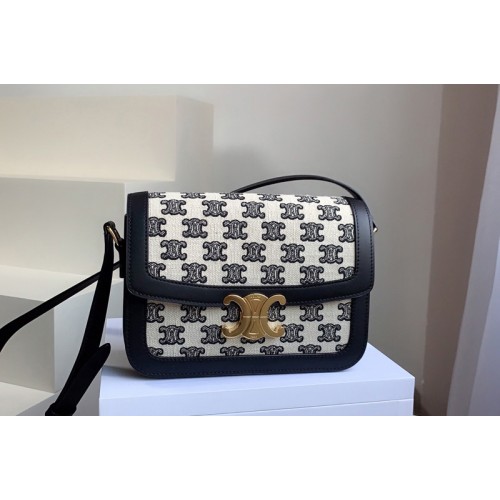 Celine Teen Triomphe Bag in Textile with Triomphe Embroidery and Calfskin Vintage Black Celine Teen Triomphe Bag in Textile with Triomphe Embroidery and Calfskin Vintage Black