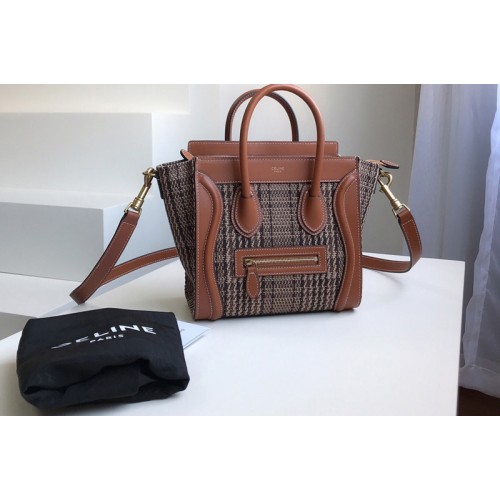 Celine nano luggage bag in Brown TAN textile and calfskin