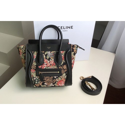 Celine NANO LUGGAGE BAG IN FLORAL JACQUARD AND CALFSKIN Celine NANO LUGGAGE BAG IN FLORAL JACQUARD AND CALFSKIN