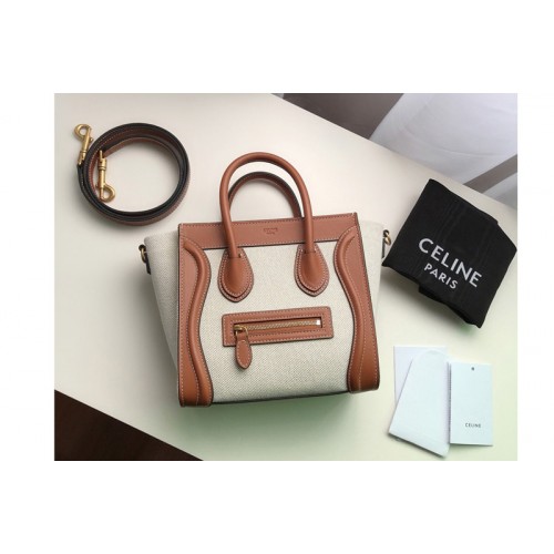 Celine NANO LUGGAGE BAG IN TEXTILE AND NATURAL CALFSKIN Celine NANO LUGGAGE BAG IN TEXTILE AND NATURAL CALFSKIN