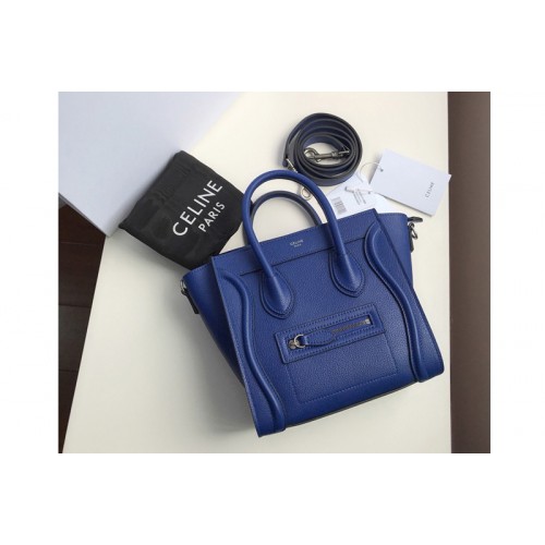Celine Nano Luggage Bag in Blue Drummed Calfskin Leather