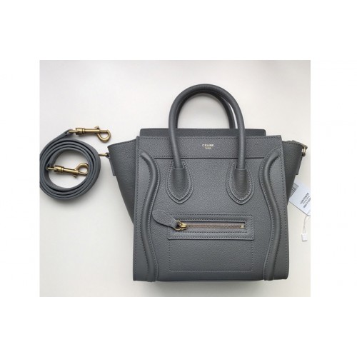 Celine Nano Luggage Bag in Dark Gray Drummed Calfskin Leather