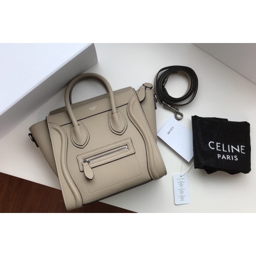 Celine Nano Luggage Bag in Light Gray Drummed Calfskin Leather