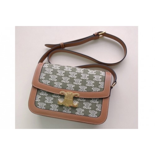 Celine MEDIUM TRIOMPHE BAG IN Green TEXTILE WITH TRIOMPHE EMBROIDERY Celine MEDIUM TRIOMPHE BAG IN Green TEXTILE WITH TRIOMPHE EMBROIDERY