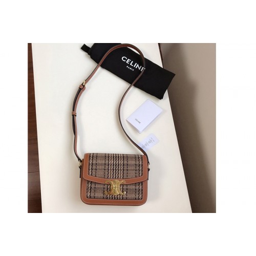 Celine Medium Triomphe bag in triomphe Textile and calfskin Tan Brown