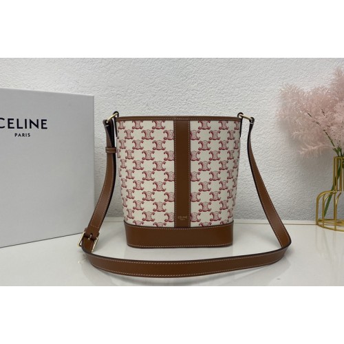 Celine SMALL BUCKET IN TRIOMPHE CANVAS AND CALFSKIN Red