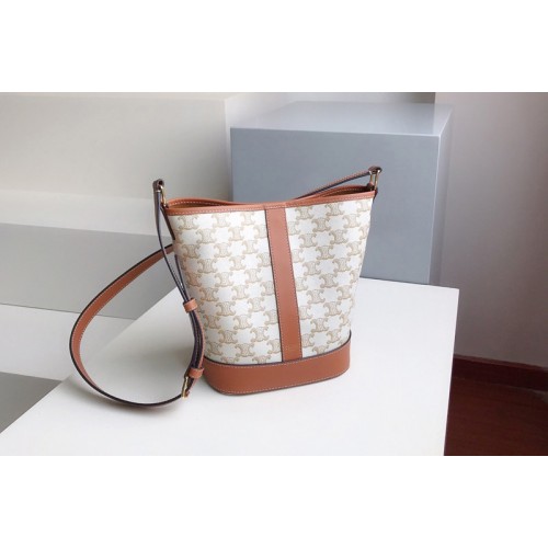 Celine small bucket Bag in triomphe canvas White