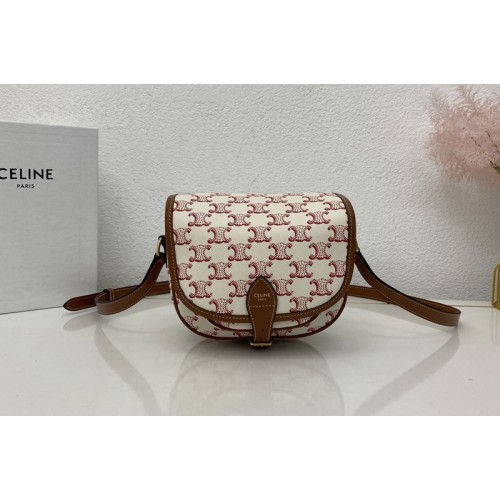 Celine MEDIUM FOLCO BAG IN TRIOMPHE CANVAS AND CALFSKIN Red