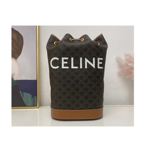 Celine Medium Sailor bag in triomphe canvas with celine print tan calfskin