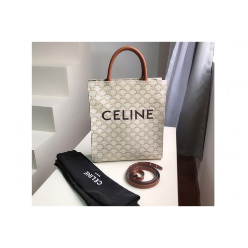 Celine small vertical cabas Bag in triomphe canvas White