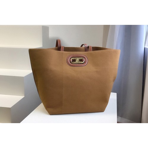 Celine cabas maillon triomphe Bag in Brown textile and calfskin Celine cabas maillon triomphe Bag in Brown textile and calfskin