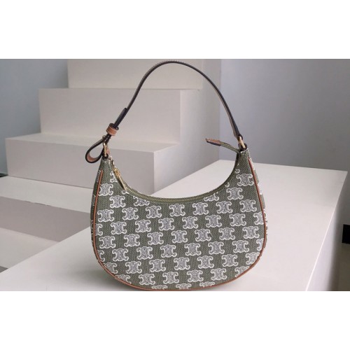 Celine AVA BAG IN Green TEXTILE WITH TRIOMPHE EMBROIDERY