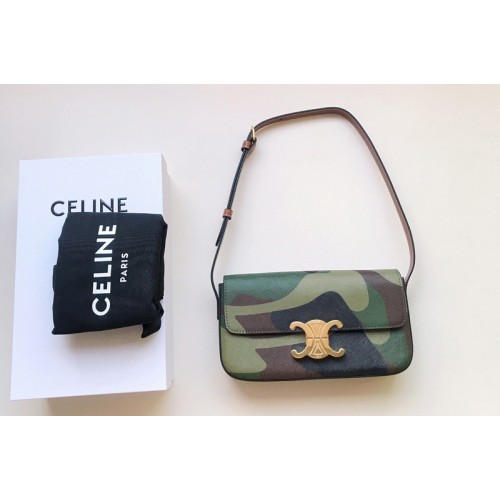 Celine triomphe shoulder bag in camouflage triomphe canvas and calfksin
