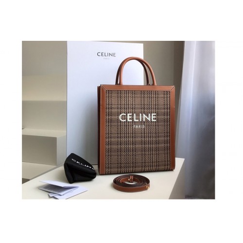 Celine small cabas vertical Bag in Brown Tan Triomphe Textile and Calfskin