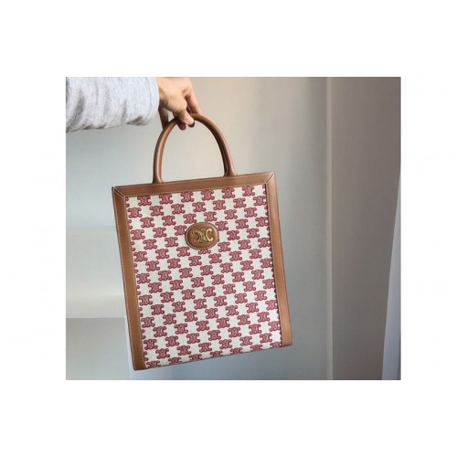 Celine small cabas vertical Bag in textile with triomphe embroidery Pink