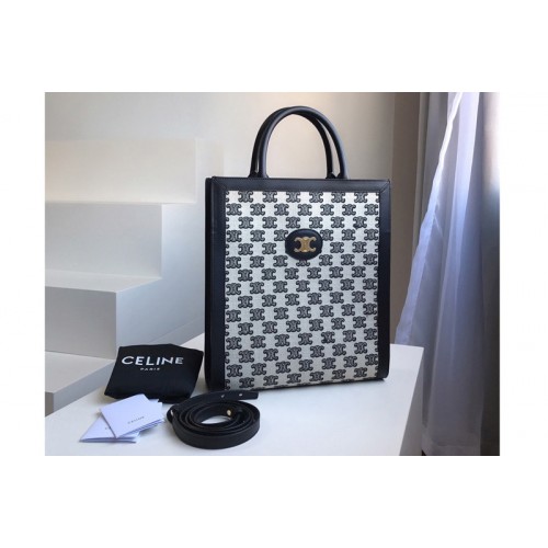 Celine small cabas vertical Bag in textile with triomphe embroidery Black Celine small cabas vertical Bag in textile with triomphe embroidery Black